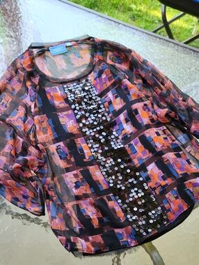 Simply Vera Vera Wang Black Multi-Color Sheer Sequin Front Blouse